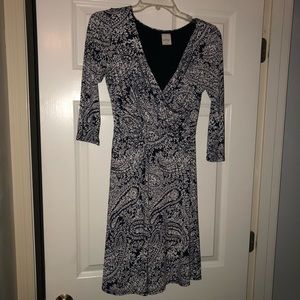 3/4 Sleeve Navy and White Dress